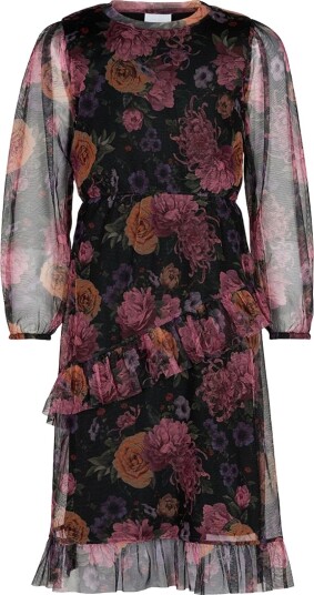 The New Tyllkjole Sevilay Mesh Navy Blazer m. Blomster The New 3 4 år 98 104 Kjole Lilla Svart