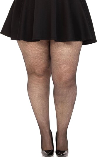 Svart spandex mikronetting strømpebukse – Plus Size