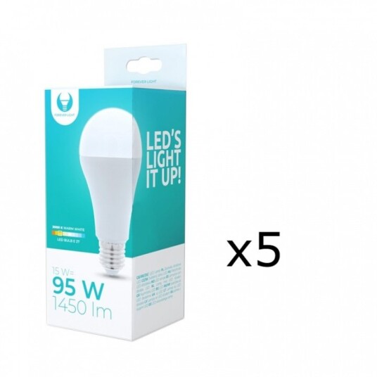 LED-lampe E27, A65, 15W, 230V, 3000K 5-pakning, Varm hvit LED-lampe E27, A65, 15W, 230V, 3000K 5-pakning, Varm hvit