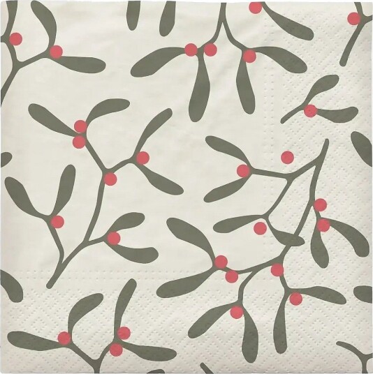 Broste Copenhagen Mistletoe Paper Napkin   POMPEIAN RED/GRAPE LEAF GREEN   33X33 cm