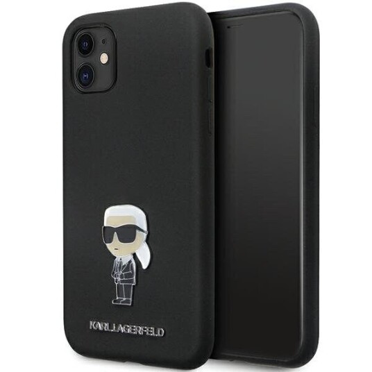 Karl Lagerfeld Silikon Mobildeksel til iPhone 11/XR med Ikonik Metallnål Svart