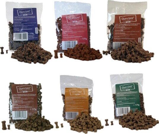 Chewies Små Tyggebein Prøvepakke Fjærkre Laks Vom Storfekjøtt & Vilt Lam 6 X 125 G