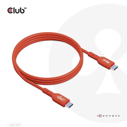 Club 3D USB-C Bi-Direksjonelt Kabel 1m 240W Orange Club 3D USB-C Bi-Direksjonelt Kabel 1m 240W Orange