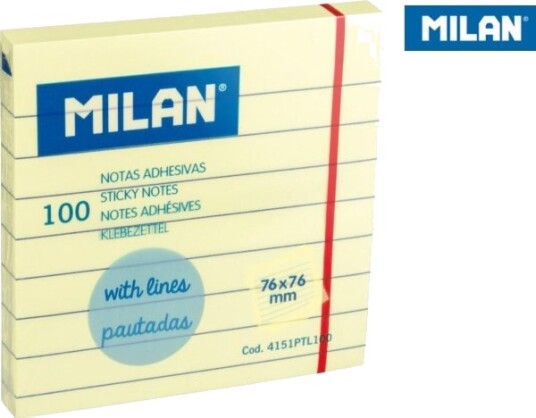 Milan Selvklebende Notatblokker Med Linjer Milan 76×76 Op. 100 Stk