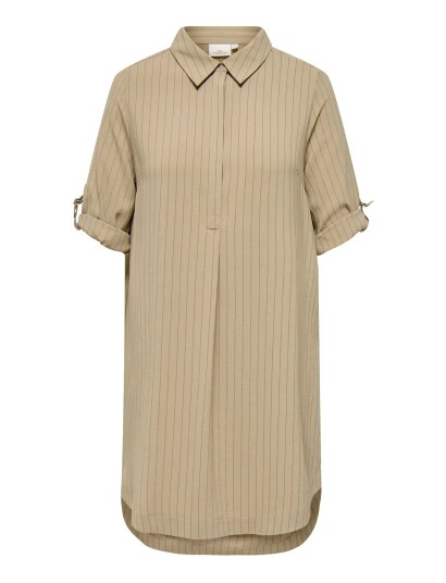 ONLY Carmakoma Carelza 3/4 Stripe Dress Wvn   Beige   44