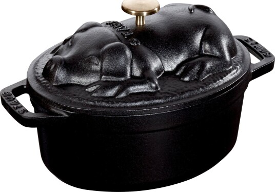 Staub La Cocotte støpejernsgryte 17 cm med griseformet lokk, svart