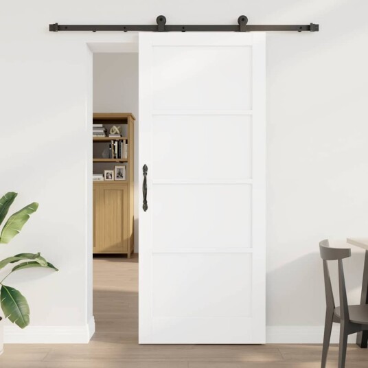 vidaXL Skyvedør med tilbehørsett Hvit 86x211 cm Solid Tre Furu