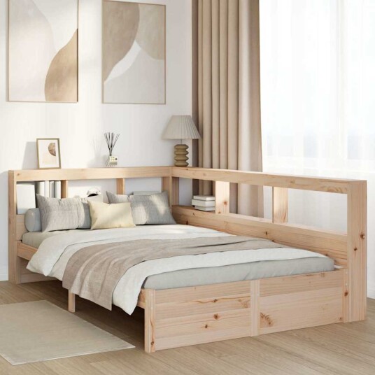 Seng med bokhylle uten madrass 120x190 cm heltre furu