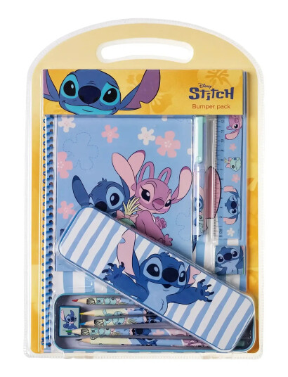 Lilo & Stitch Stitch, Bumpersæt Sæt Med Tinæske, Notesbog - Blue - ONE SIZE