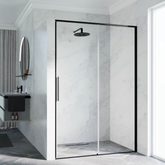 Novellini Riga 2P skyvedør venstre, 106-109 cm, klart glass, børstet grafitt profil