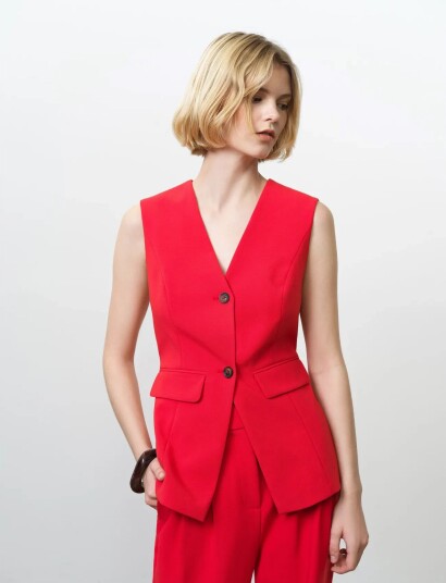French Connection Carlie Longline Fitted Waistco   Red   34