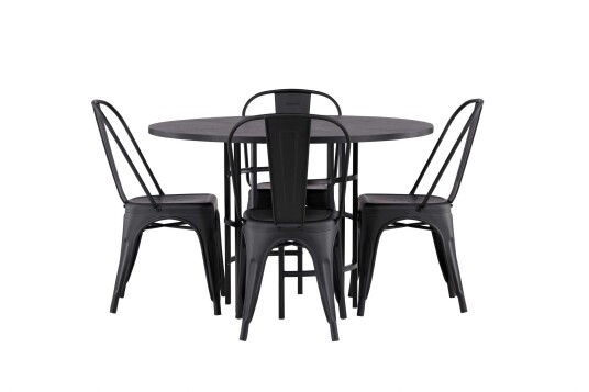 Venture Design Copenhagen & Tempe spisegruppe Svart/svart 4 stoler & bord 115 cm