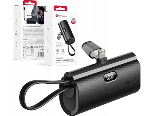 Powerbank Forcell Forcell F-Energy Strømplugg F5k3 Powerbank 5000Mah Med Innebygd Kontakt For Lightning 8-Pin Pd 20W Svart