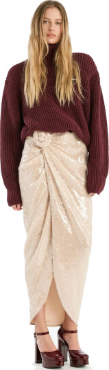ROTATE Birger Christensen Sequins Knot Skirt   Beige   42