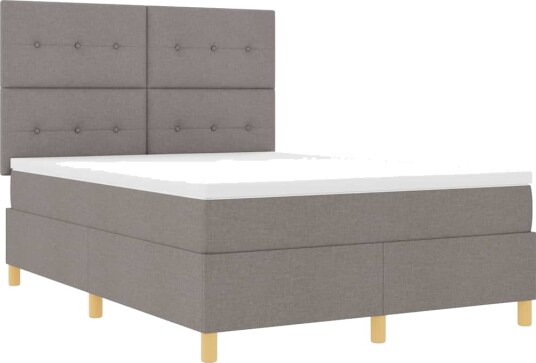  Boksfjær seng med madrass Taupe 140x190 cm Stoff
