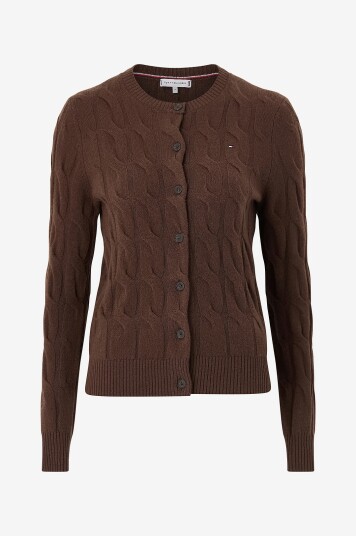 Tommy Hilfiger Kardigan Soft Wool Cable C nk LS Brun
