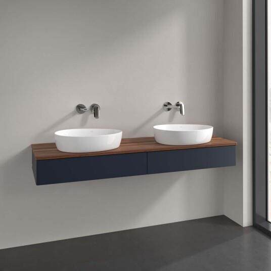Villeroy & Boch Antao Servantskap med 2 skuffer 160x50x19 cm u/lys Blå Matt/Valnøtt Villeroy & Boch Antao Servantskap med 2 skuffer 160x50x19 cm u/lys Blå Matt/Valnøtt
