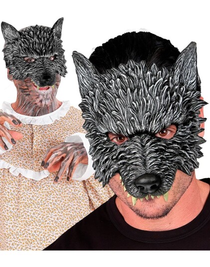 Grå/Svart Ulvemaske til Voksen