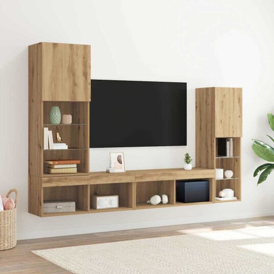  TV skap med LED lys Artisan Eik 40.5x30x102 cm