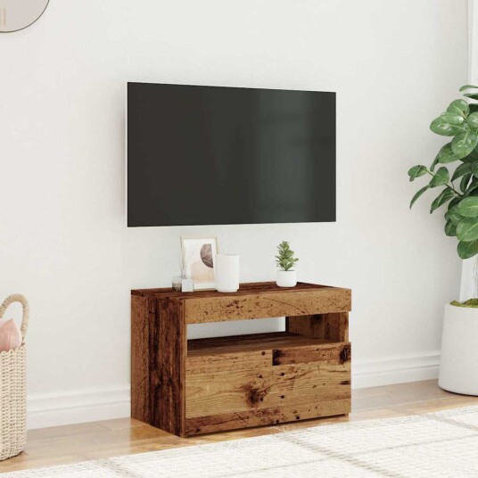 TV-benk med LED-lys gammelt tre 60x35x40 cm konstruert tre 8721158437662