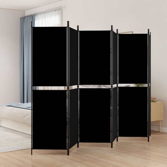 vidaXL Romdeler med 6 paneler svart 300x180 cm stoff