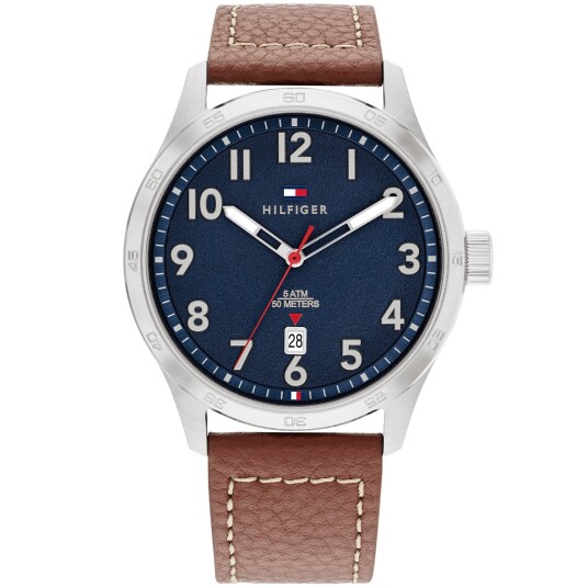 Tommy Hilfiger, Forrest herreklokke i stål med brun skinnrem Tommy Hilfiger, Forrest herreklokke i stål med brun skinnrem
