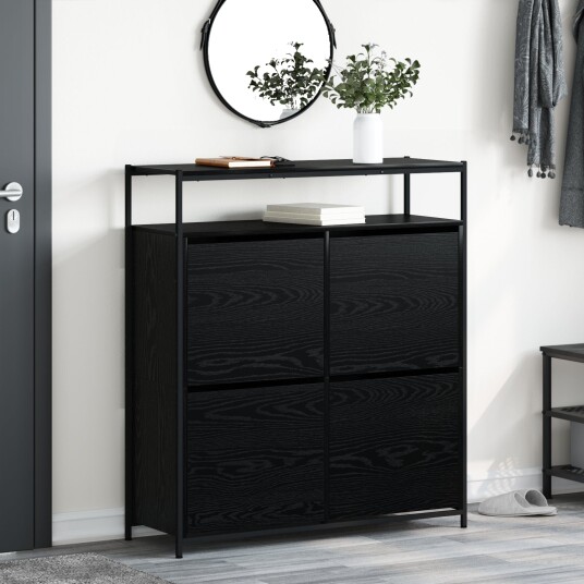 Skoskap med lagring Svart eik 100 x 34 x 112 cm Konstruert tre Skoskap med lagring Svart eik 100 x 34 x 112 cm Konstruert tre