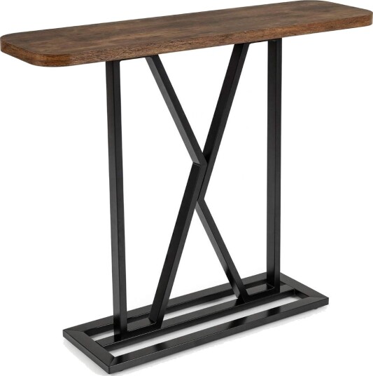 Konsollbord med geometrisk metallramme rustikk brun