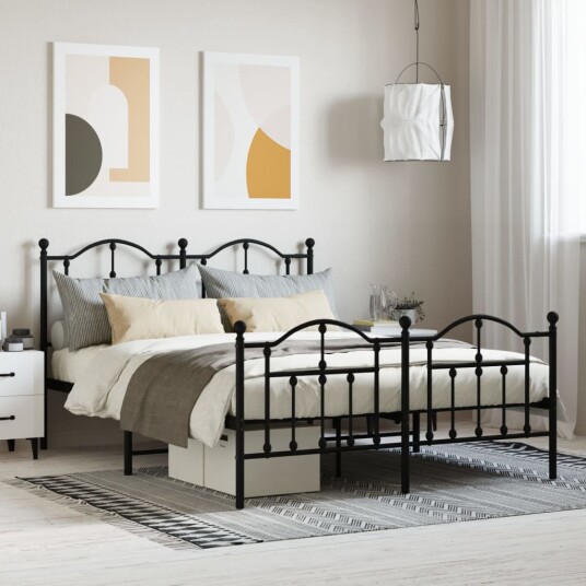 vidaXL Sengeramme i metall med hode- og fotgavl svart 140x200 cm