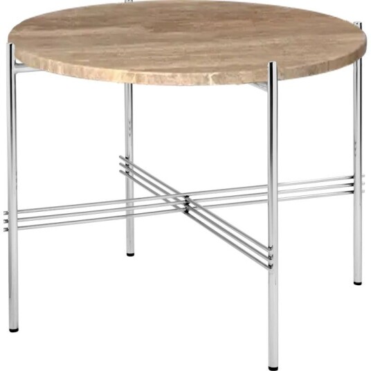 Gubi TS Salongbord 55 cm Polert Stål / Varm taupe Travertin