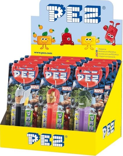 12 stk Marvel Avengers Assorterte Pez Holdere med 2 stk Pez Pakker   Hel Eske