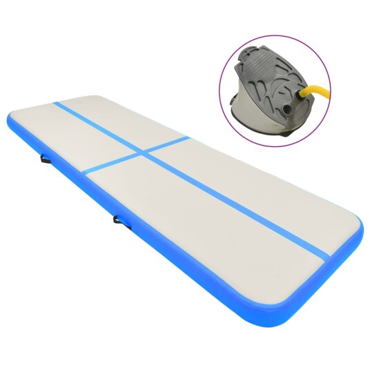 vidaXL Oppblåsbar gymnastikkmatte med pumpe 400x100x20 cm PVC blå vidaXL Oppblåsbar gymnastikkmatte med pumpe 400x100x20 cm PVC blå