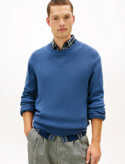 Tommy Hilfiger Soft Textured Crew Neck Blue L Tommy Hilfiger Soft Textured Crew Neck Blue L