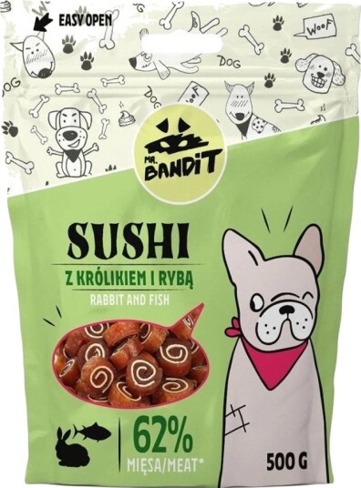 Vetexpert Mr Bandit Mr Bandit Sushi Kanin Med Naturlig Godbit Til Hund Fisk 500 G