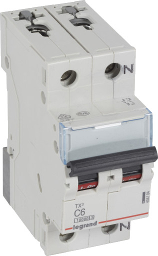 Legrand 5 stk TX³ MCB automatsikring C6 1P+N 2M 10/10kA
