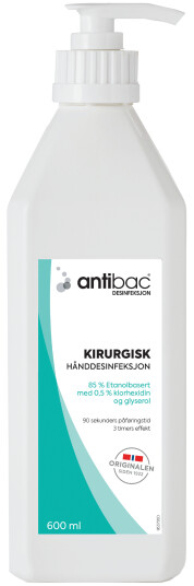 Antibac Kirurgisk PLUSS hånddesinfeksjon med 05% klorhexidin 600 ml Antibac Kirurgisk PLUSS hånddesinfeksjon med 05% klorhexidin 600 ml