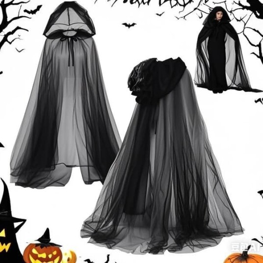 Halloween Lang Svart Dødskappe med Hette i Netting 150 cm