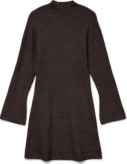 Vero Moda Awlina Ls High Neck Mini Knit Dress   Brown   XS
