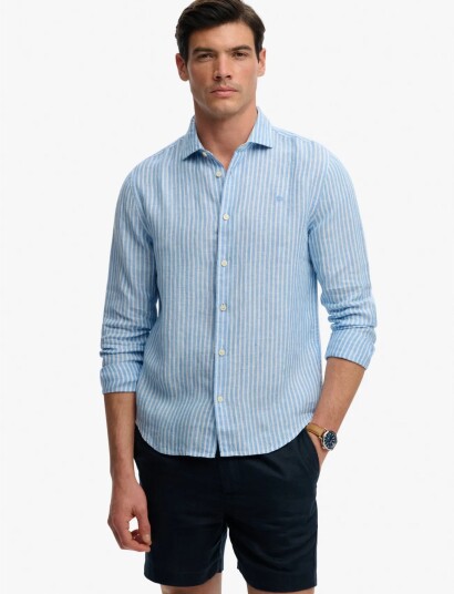 Superdry Riviera L/S Linen Shirt Blue XXXL Superdry Riviera L/S Linen Shirt Blue XXXL
