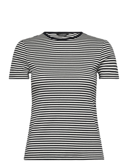 Lauren Ralph Lauren Striped Stretch Cotton Crewneck Tee - Black - XS Lauren Ralph Lauren Striped Stretch Cotton Crewneck Tee - Black - XS