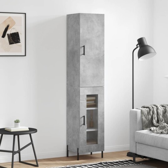 vidaXL Highboard betonggrå 34,5x34x180 cm konstruert tre 8720845484750