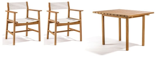 Skargaarden Djurö spisegruppe Teak med hvite detaljer 2 lenestoler & bord 100x85 cm
