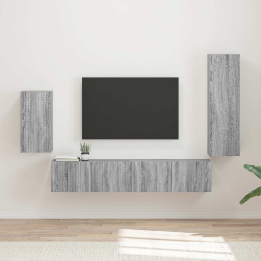 TV benksett Veggmontert 4 pcs Grå Sonoma Konstruert tre