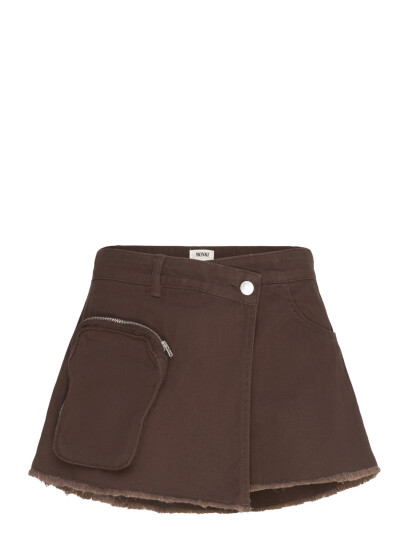 Monki Asymmetric Cotton Twill Wrap Skort - Brown - 40 Monki Asymmetric Cotton Twill Wrap Skort - Brown - 40