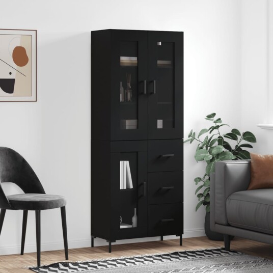 vidaXL Highboard svart 69,5x34x180 cm konstruert tre 8720845480165