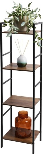 H&S Deco Oppbevaringshylle Med 4 Hyller Sort Metall/Natur Mdf