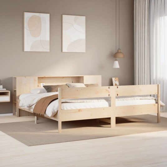 Seng med bokhylle uten madrass 180x200 cm heltre furu 3322939