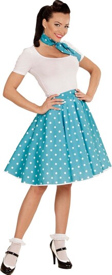 Blått 50 Talls Polka Dot Kostymeskjørt og Skjerf Blått 50 Talls Polka Dot Kostymeskjørt og Skjerf