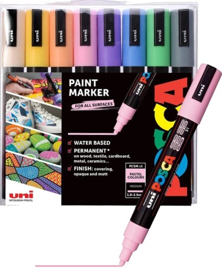 POSCA PC-5M Marker Pale Pastel 8 vannbaserte tusjer 1,8-2,5 mm