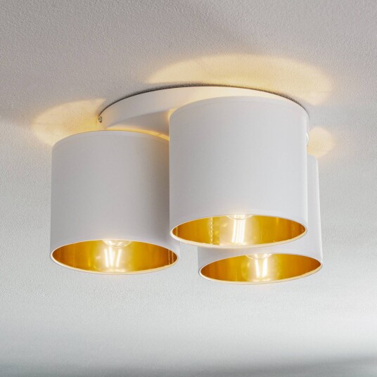 Luminex Soho taklampe sylindrisk 3 lys hvit/gull